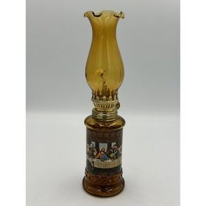 Vintage Chapstick Co 1976 Oil Lamp Last Supper Religious Jesus Amber Glass